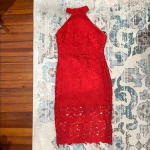 Lulus Red Lace Midi Halter dress (Size M)